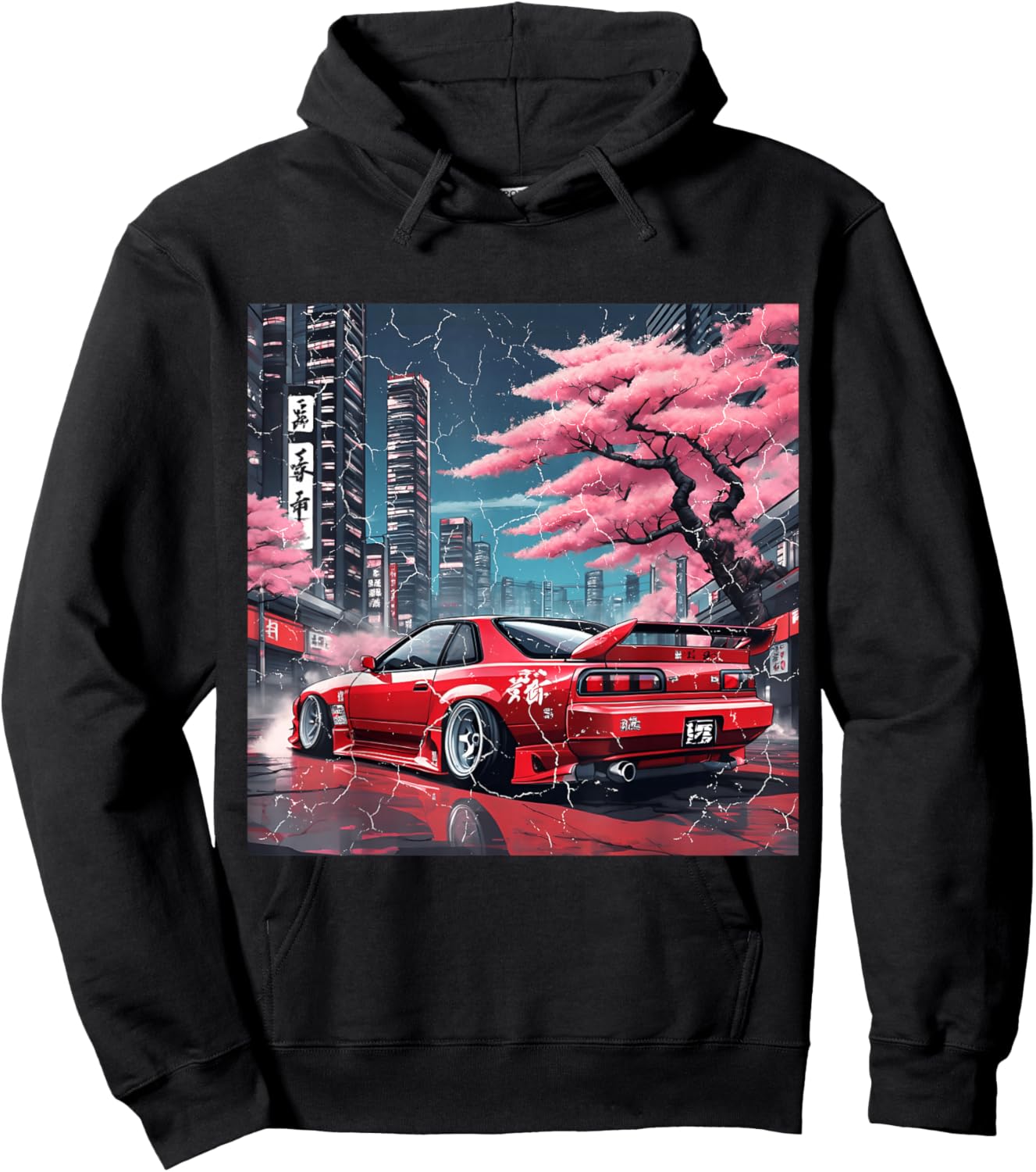 Vintage JDM Race Car Tokyo Street Racing Sakura Blossom Art Hoodie - Hoodie | Black