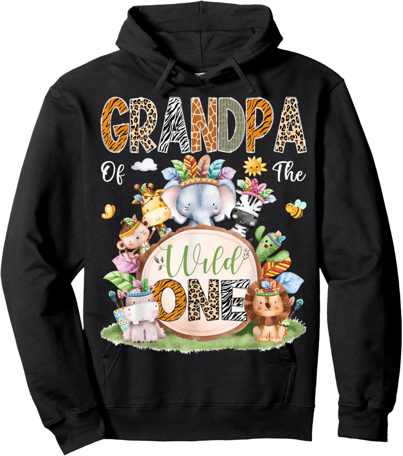 Grandpa Of The Wild One Safari Tribal Animal 1St Birthday Hoodie - Hoodie | Black