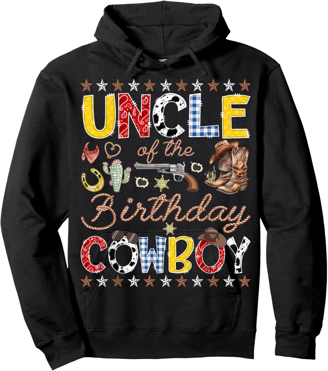 Uncle of The Birthday Cowboy Western Rodeo Uncle Hoodie - Hoodie | Black