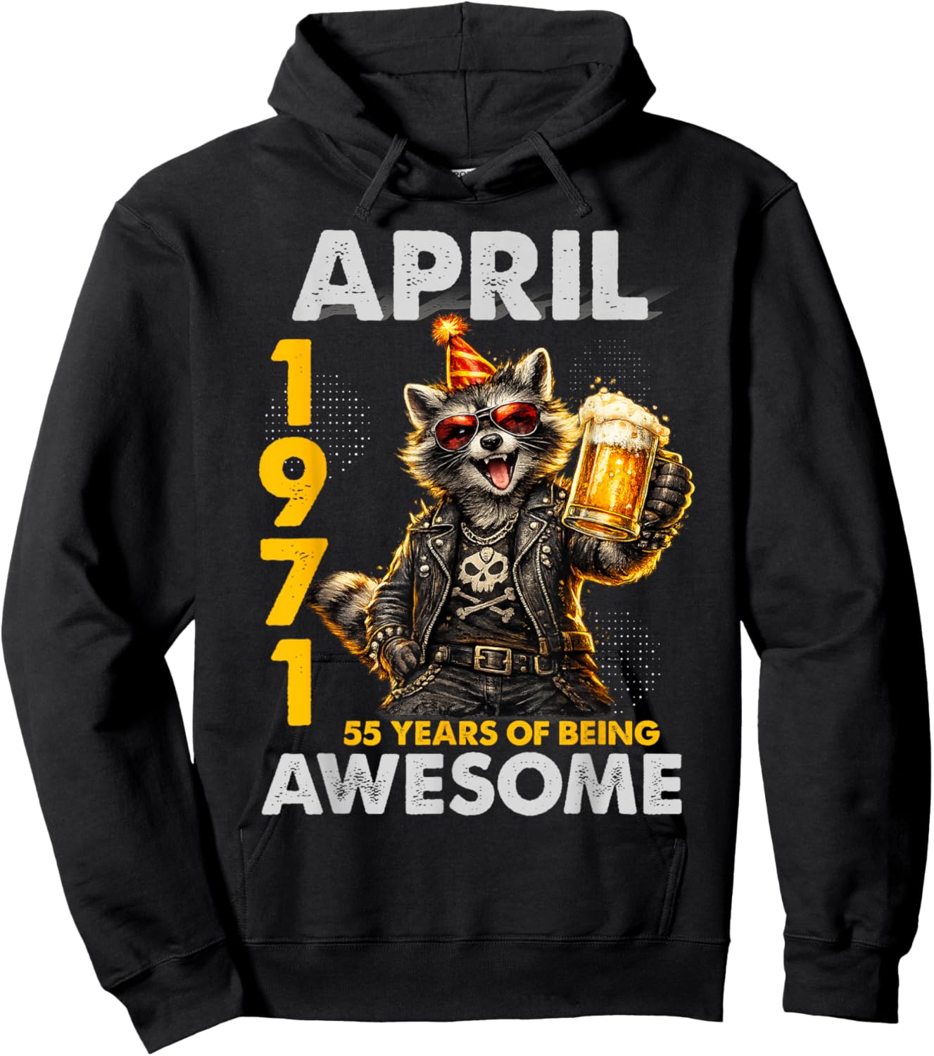 55th Birthday Raccoon Beer April 1971 Vintage 55 Years Old Hoodie - Hoodie | Black