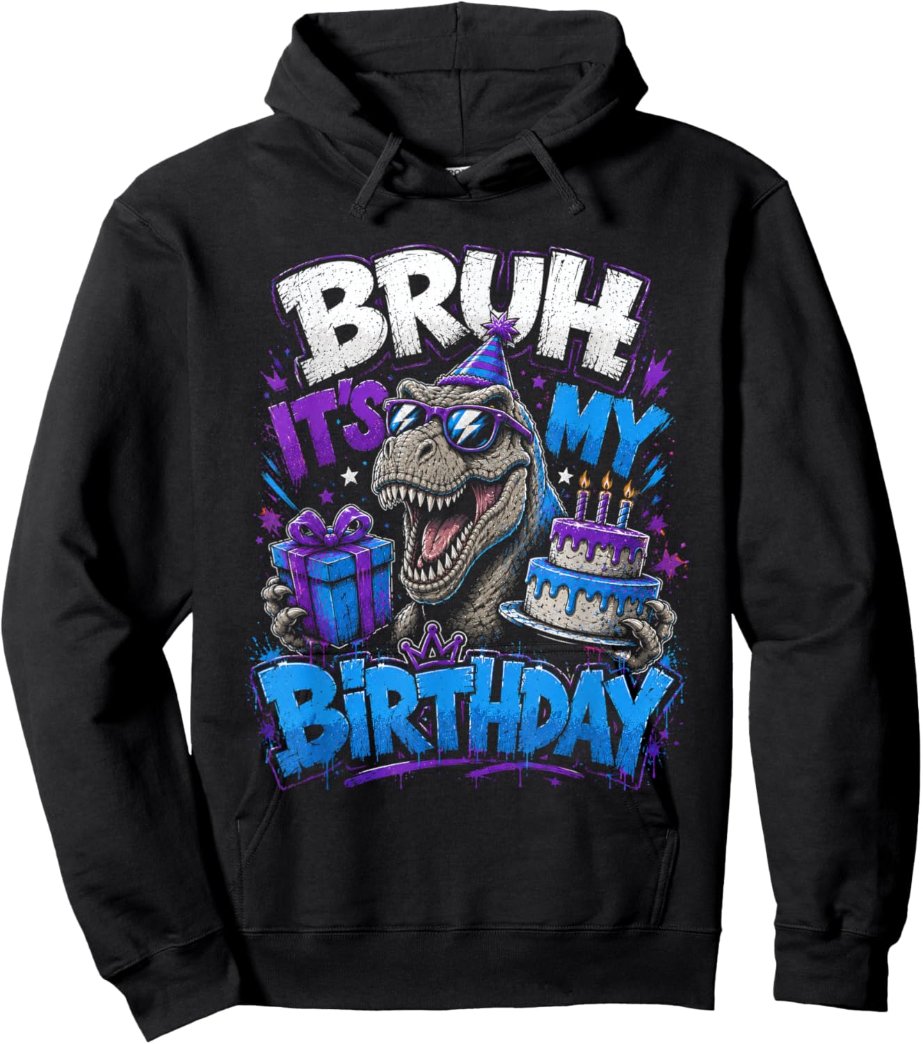 Bruh Its My Birthday T-rex Bday Party Men Women Kids Hoodie - Hoodie | Black