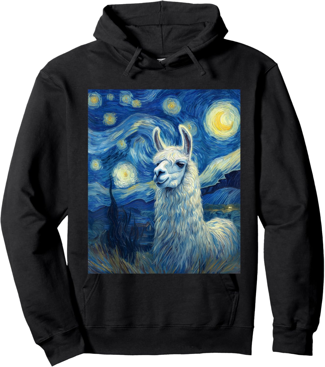 Llama Alpaka Van Gogh Style Starry Night Funny Graphic Hoodie - Hoodie | Black