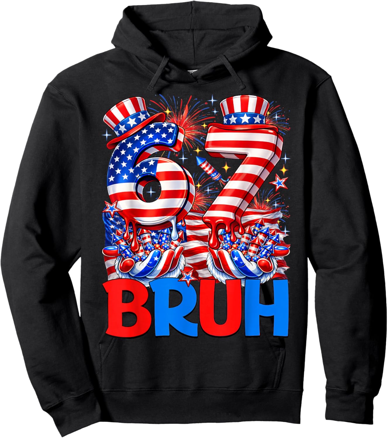 Six Seven 6 7 Bruh 4th of July USA Flag 67 Meme Men Boy Kids Hoodie - Hoodie | Black