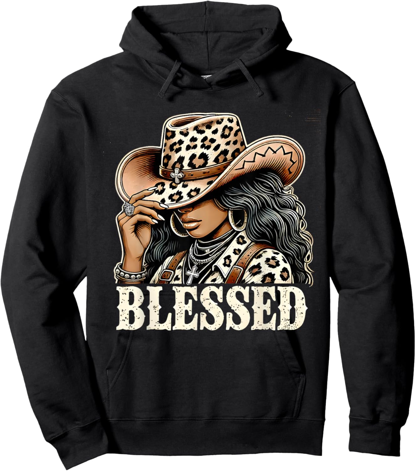 Vintage African Christian Woman Retro Black Western Cowgirl Hoodie - Hoodie | Black