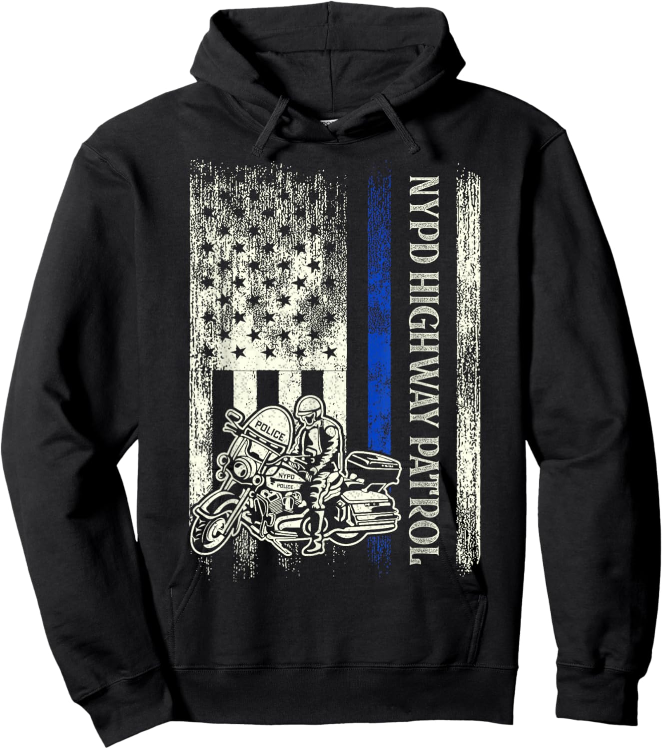 NYPD Highway Patrol Police Officer Law Enforcement US Flag Hoodie - Hoodie | Black