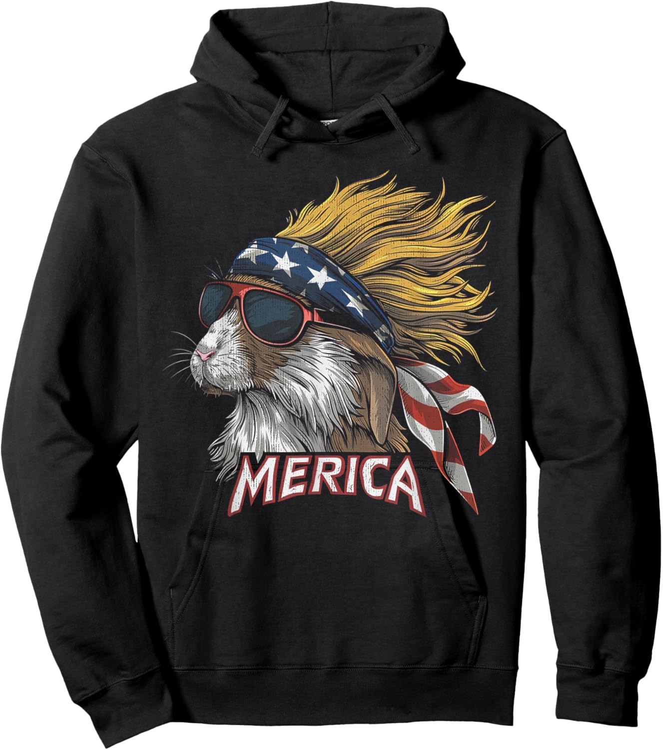 Rabbit Bunny -Patriotic USA 4th of July American Flag Mullet Hoodie - Hoodie | Black