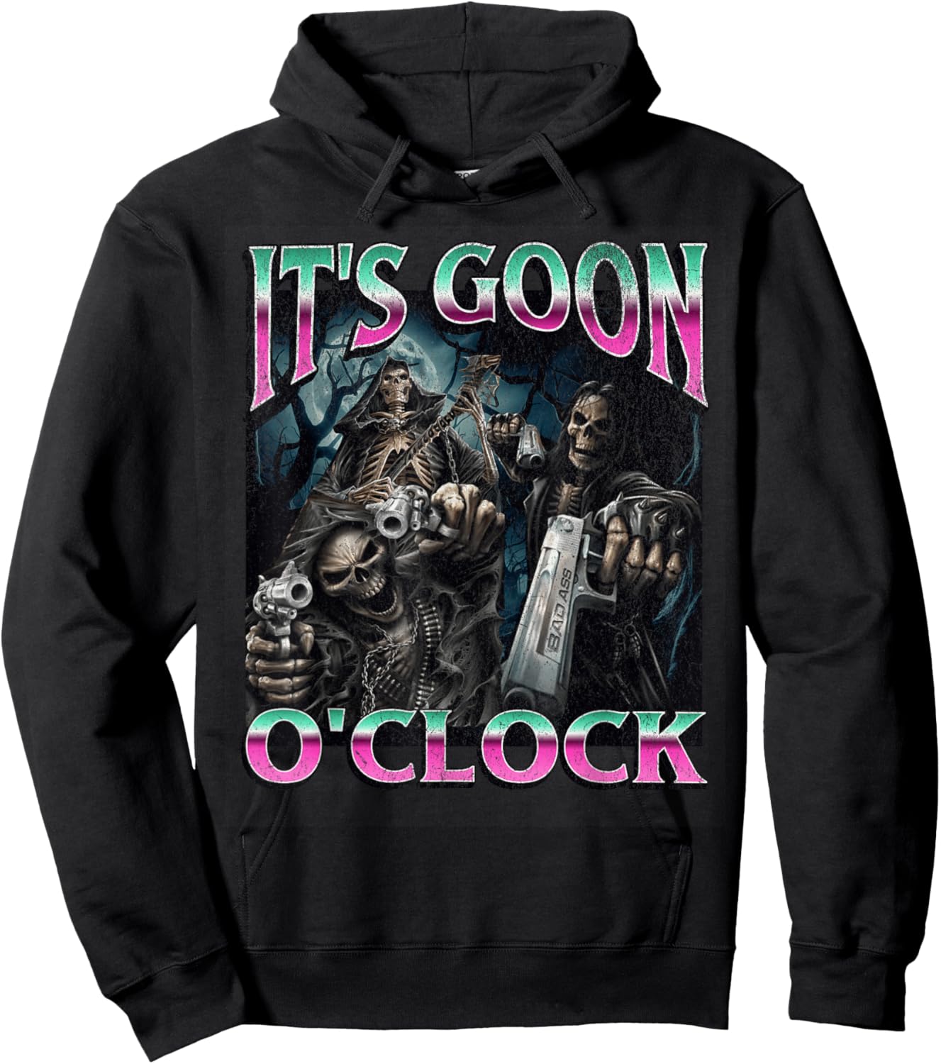 Gooning O'clock Funny Hard Skeleton Meme Bootleg Hoodie - Hoodie | Black