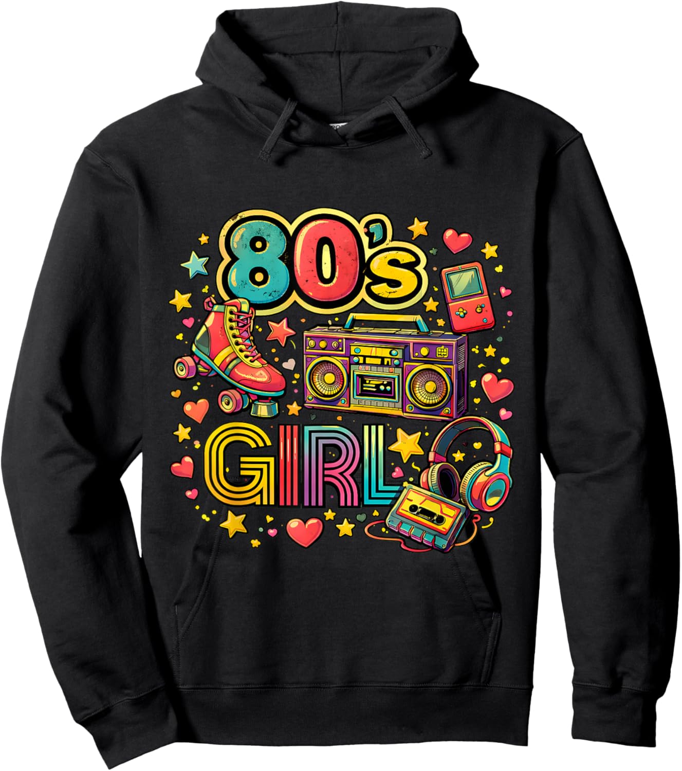 Fun Times Girl's 80s Retro Roller Skates Hoodie - Hoodie | Black