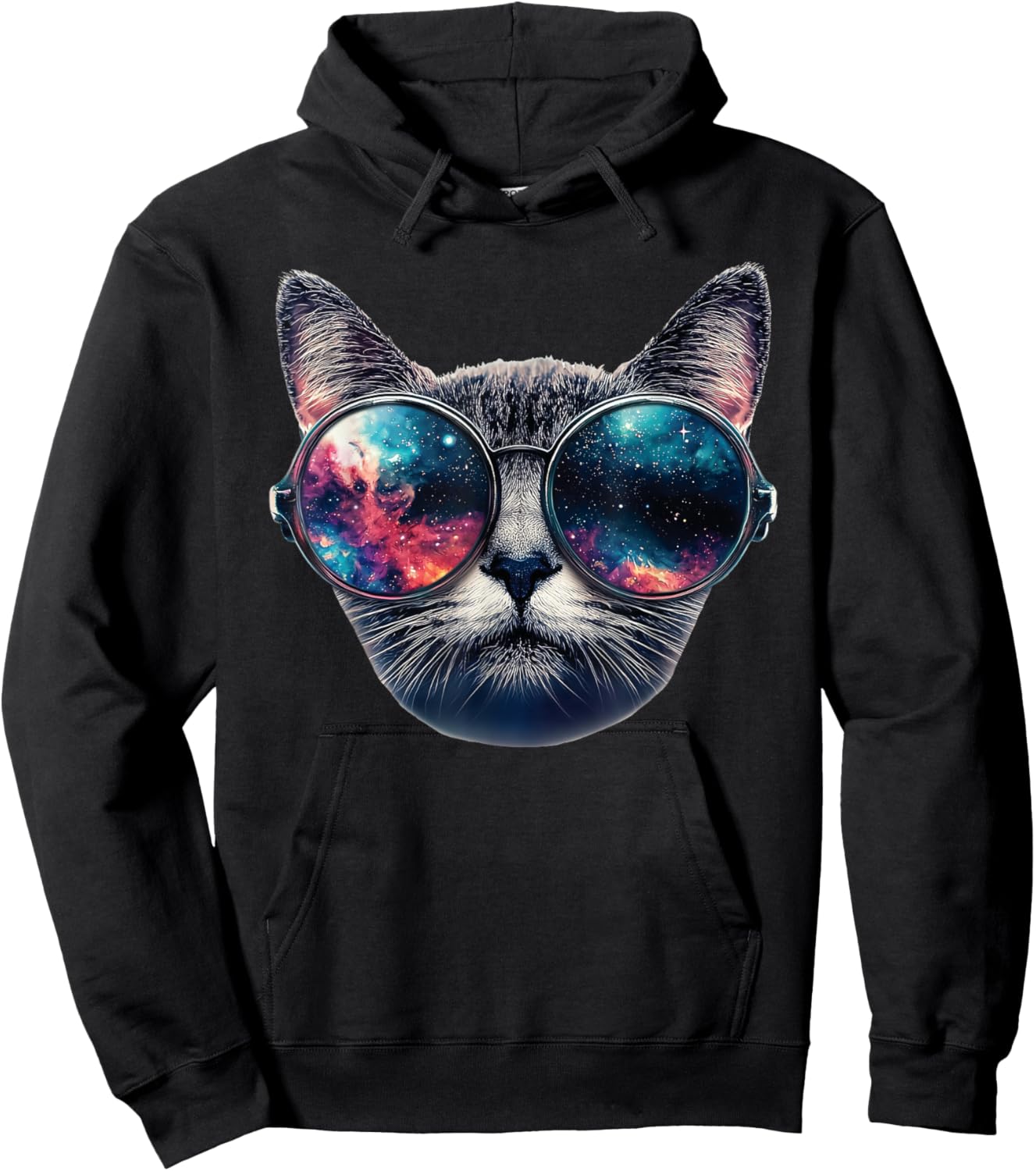 Cat Space Glasses Sunglasses Universe Meme Funny Graphic Women Kids Hoodie - Hoodie | Black