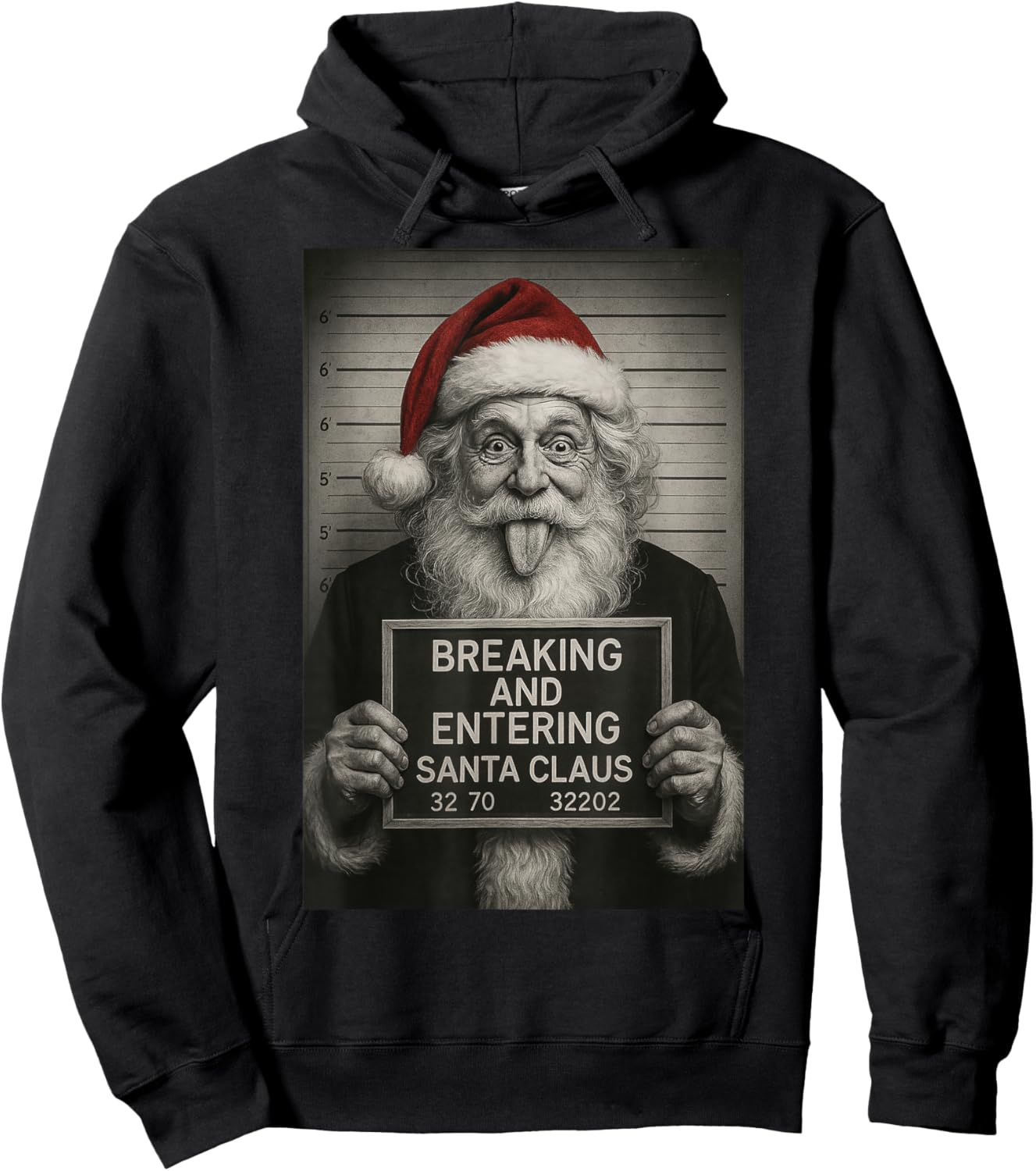 Funny Family Friendly Santa Christmas – Santa Claus Mugshot Hoodie - Hoodie | Black