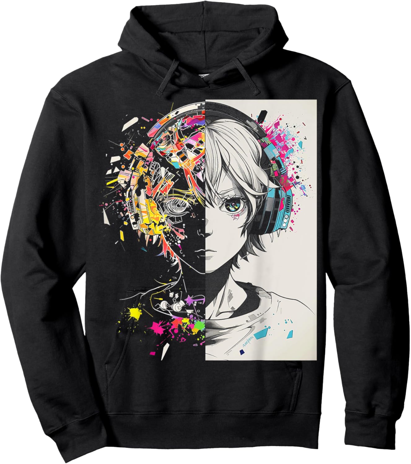 Anime Manga Motif Headphone Artwork Anime Hoodie - Hoodie | Black