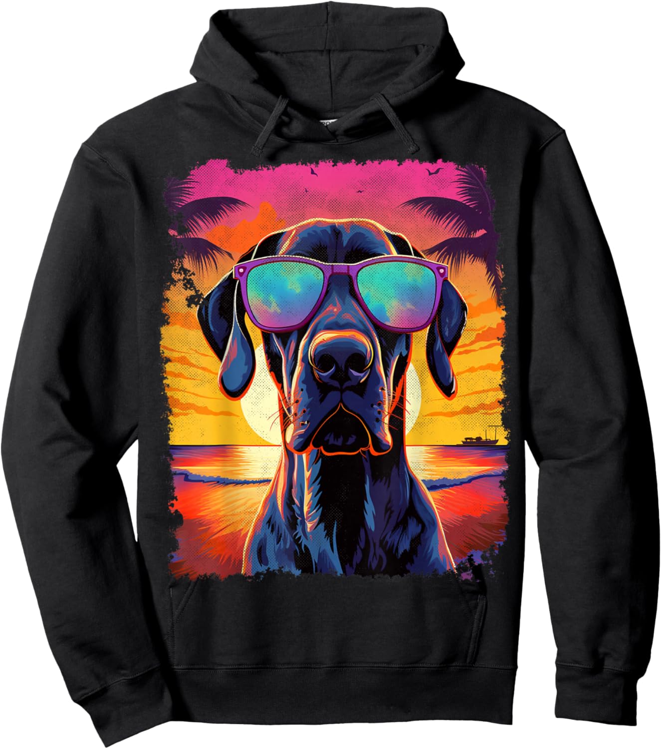 Pet Dog Vintage Great Dane Hawaiian Graphic Hoodie - Hoodie | Black