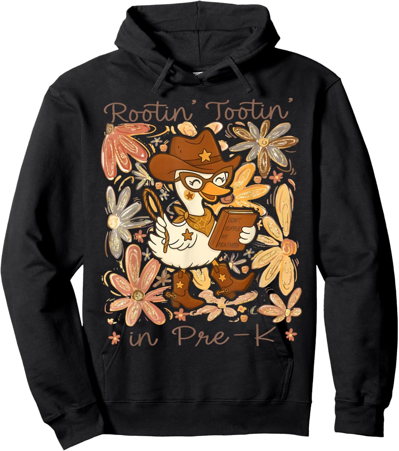 Floral Rootin' Tootin' Pre-K Teacher Cowgirl Goose Western Hoodie - Hoodie | Black