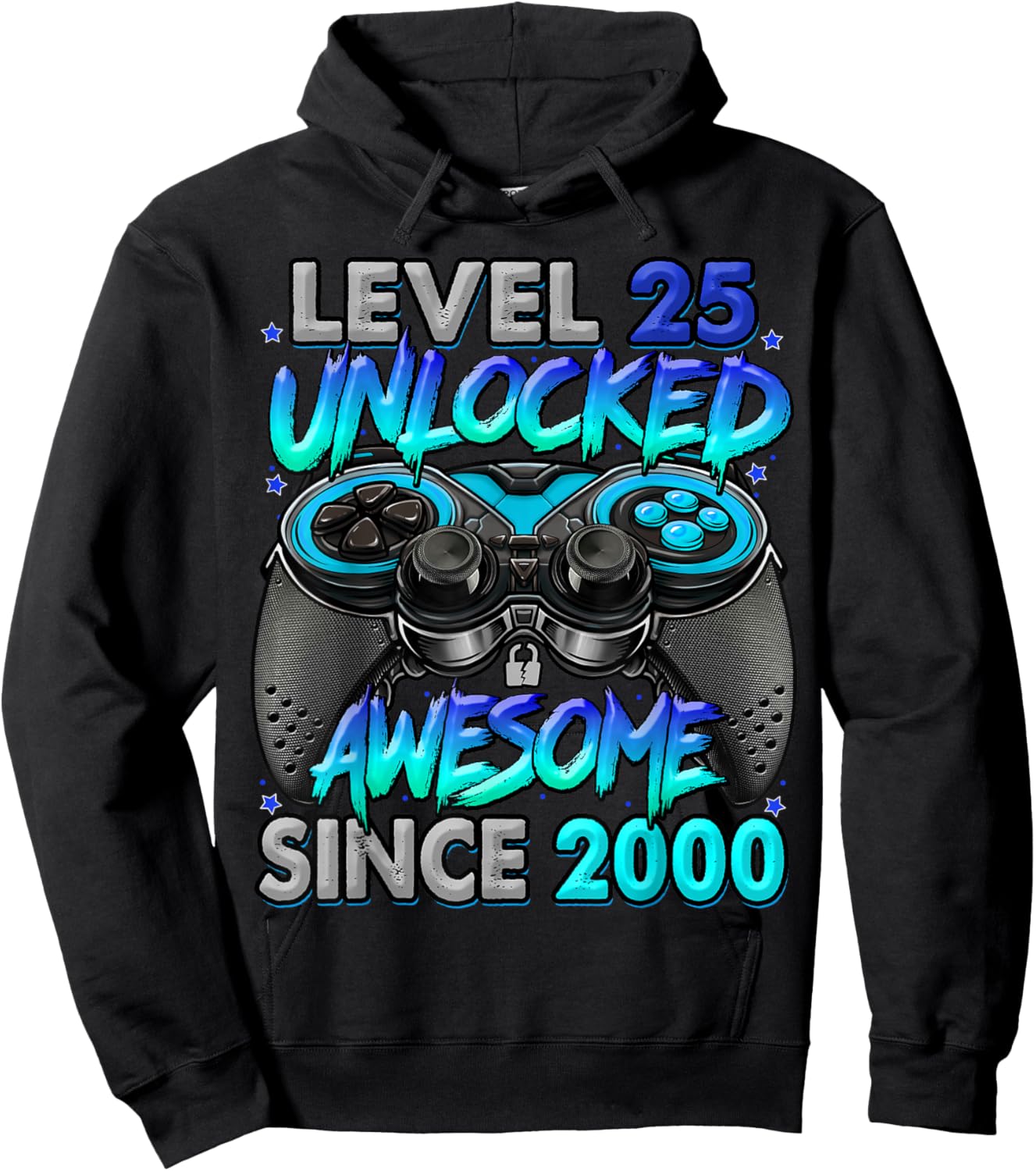 Level 25 Unlocked Awesome Since 2000 25th Birthday Gaming Hoodie - Hoodie | Black