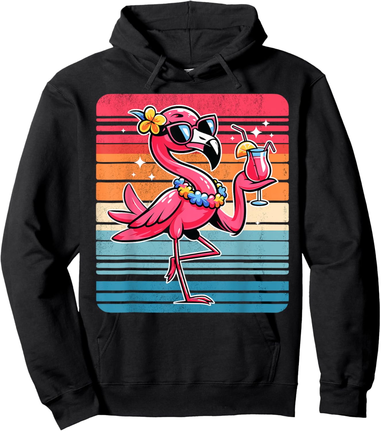 Cool Retro Flamingo in Sunglasses Funny Flamingo Hoodie - Hoodie | Black