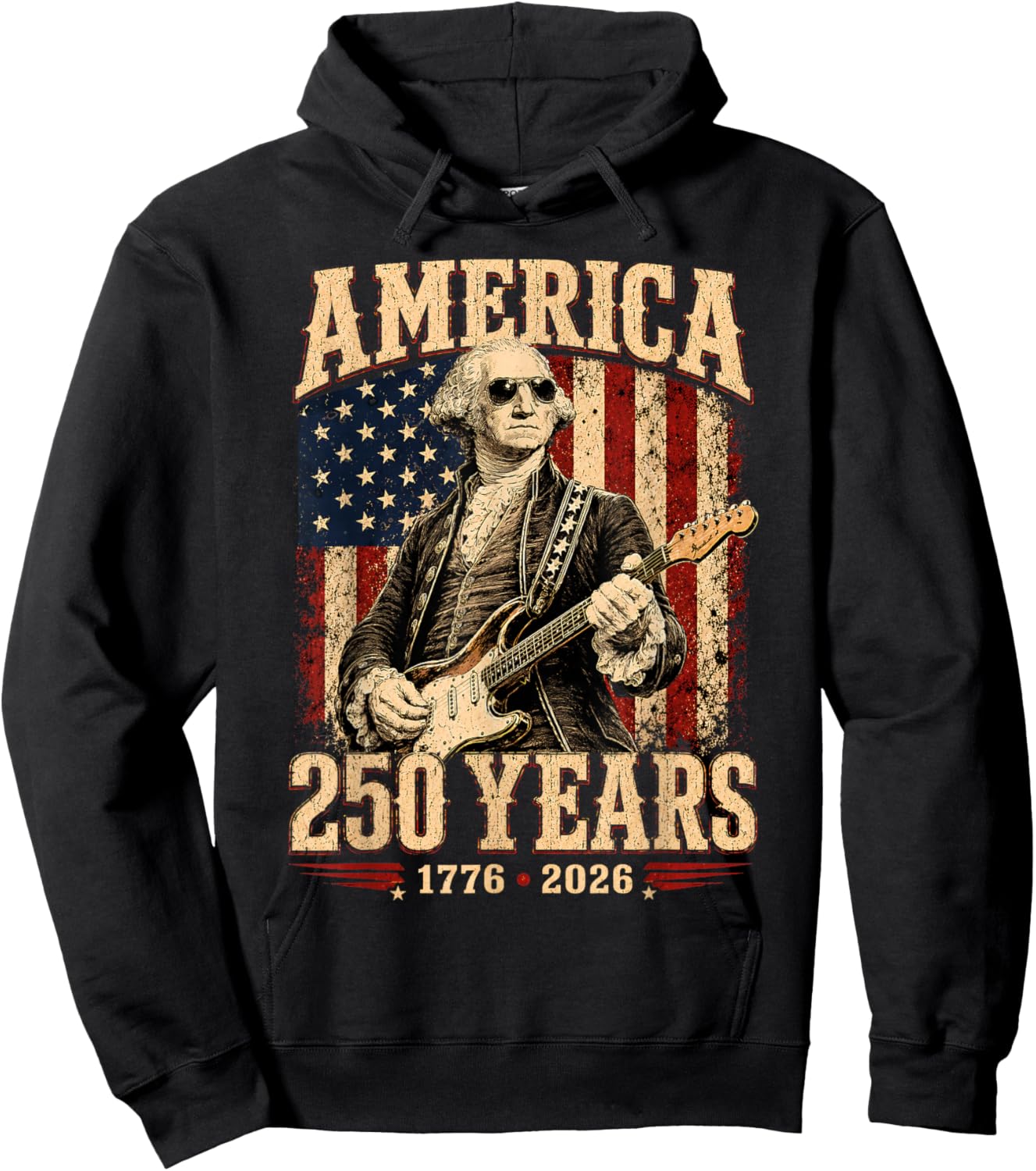 Vintage George Washington Playing Guitar 250 Years Hoodie - Hoodie | Black