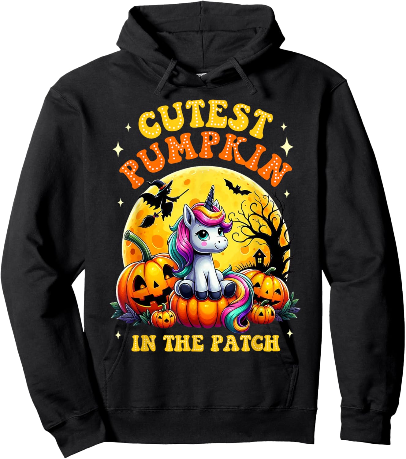 Cutest Pumpkin In The Patch Unicorn Witch Halloween Kawaii Hoodie - Hoodie | Black