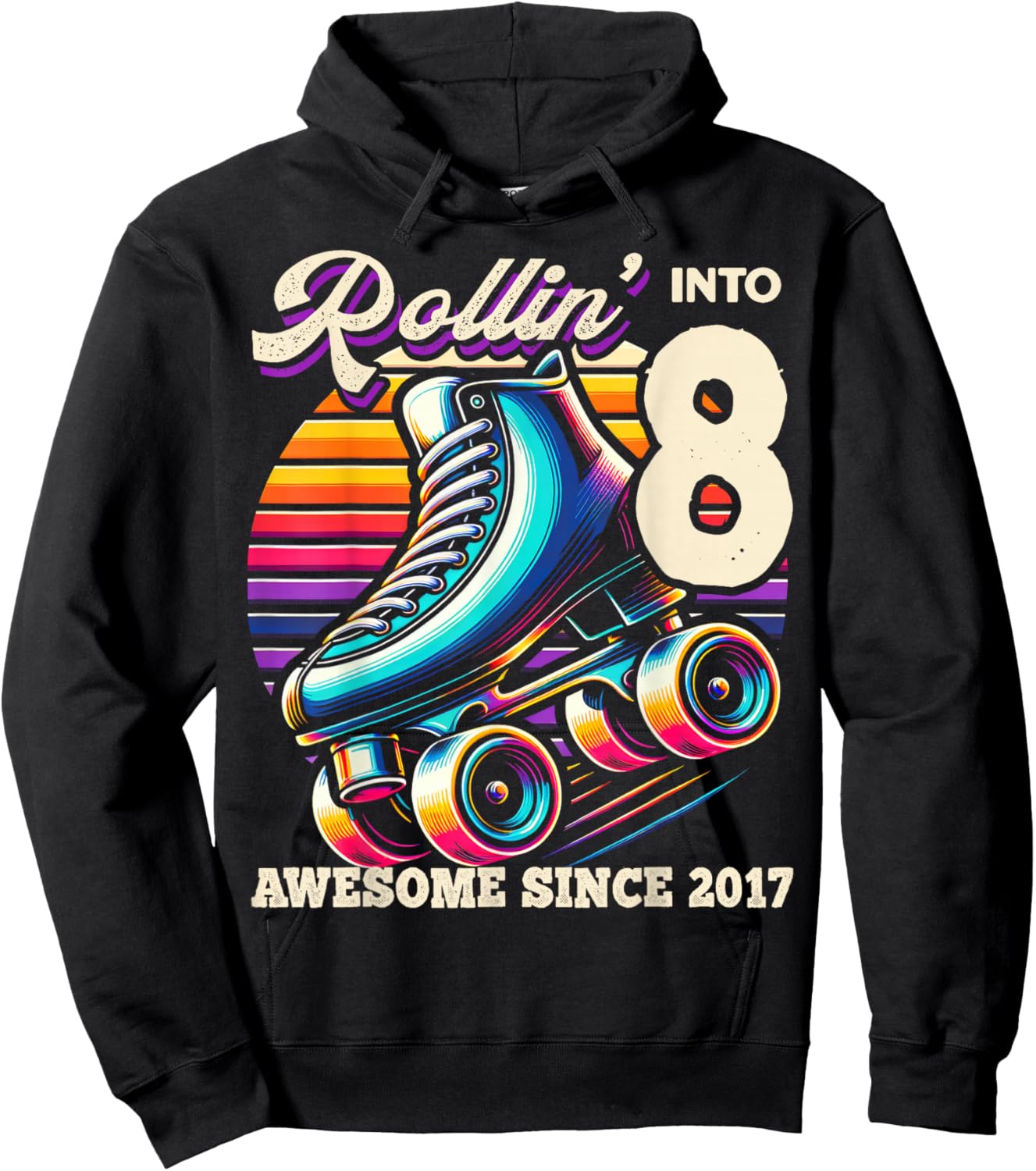 Birthday Roller Skating 8th Girls Rollin into 8 Skate Party Hoodie - Hoodie | Black