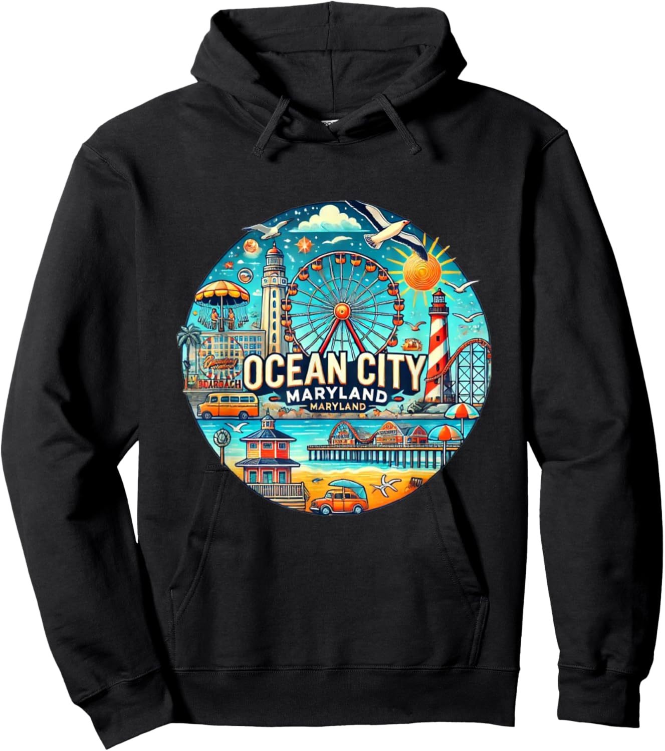 Ocean City Maryland Boardwalk youthful Hoodie - Hoodie | Black