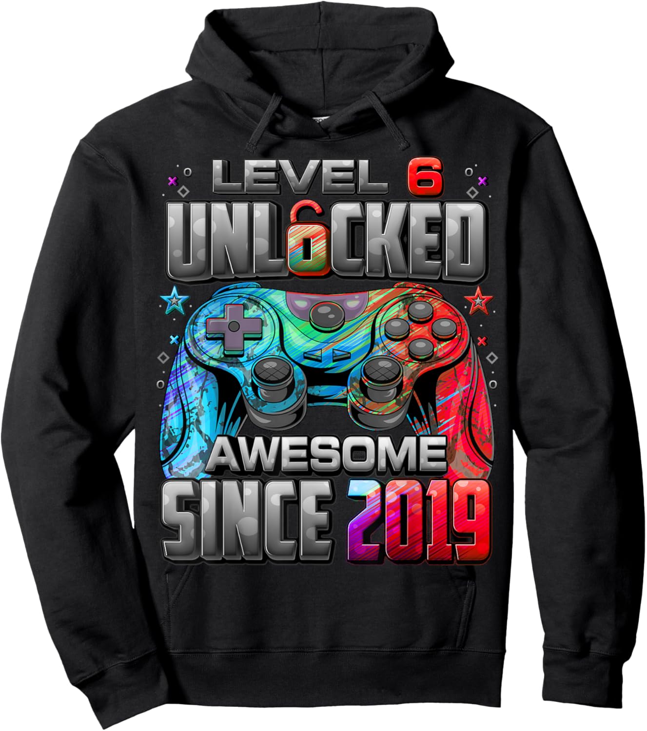 Level 6 Unlocked Awesome Since 2019 6th Birthday Gaming Hoodie - Hoodie | Black