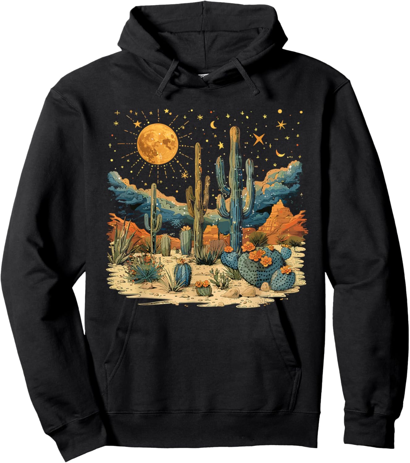 Saguaro Cactus Desert Art Moon Nature Hoodie - Hoodie | Black