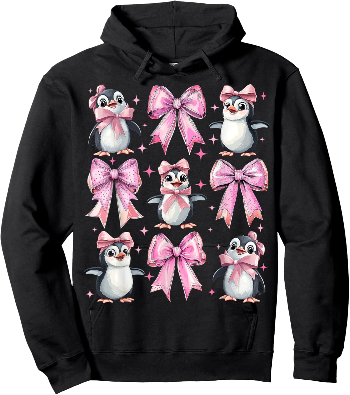 Coquette Bow Penguin Cute Bird Girl Mom Pink Mother's Day Hoodie - Hoodie | Black