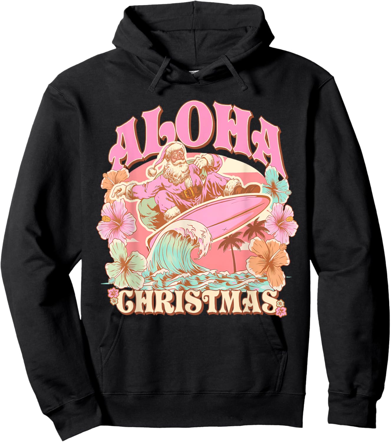 Aloha Christmas Santa Claus Surfing Hawaiian Mele Kalikimaka Hoodie - Hoodie | Black