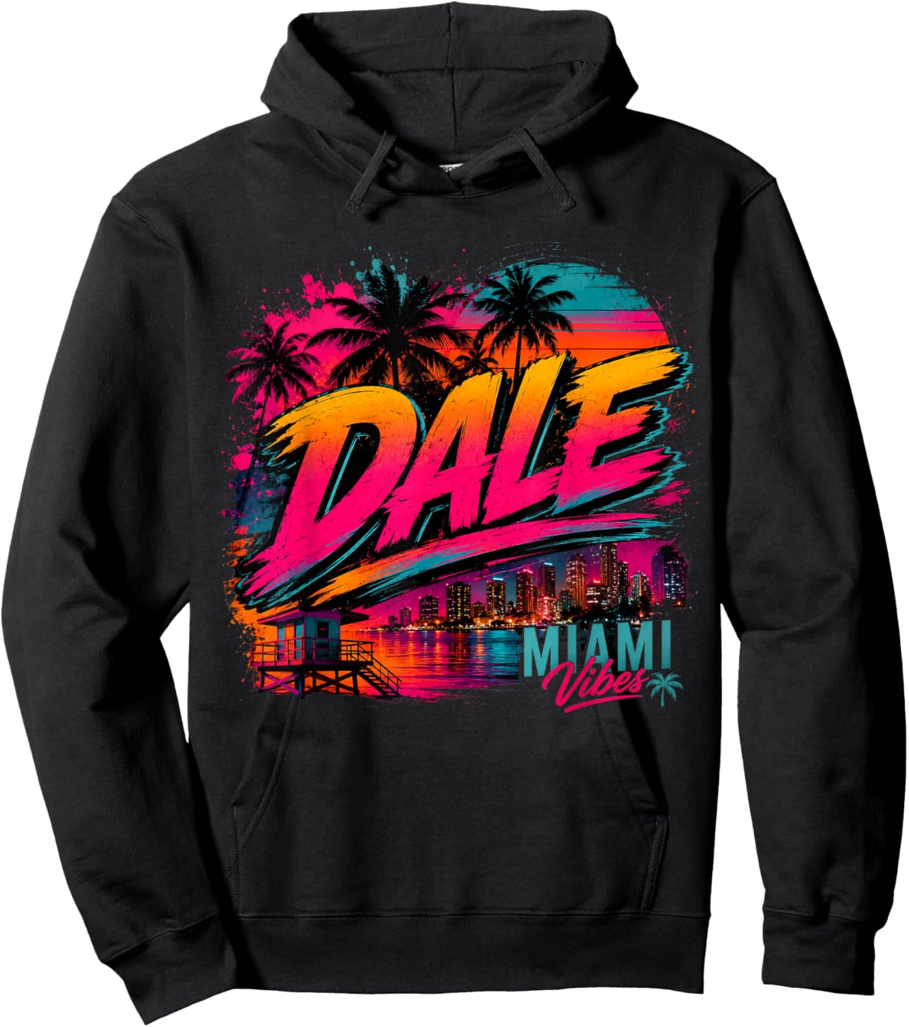 Dale Miami Retro Sunset Pitbull Streetwear Style Hoodie - Hoodie | Black