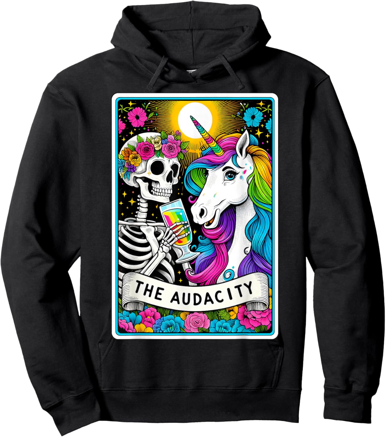 The Audacity Tarot Card Funny Unicorn Skeleton Girly Women Hoodie - Hoodie | Black