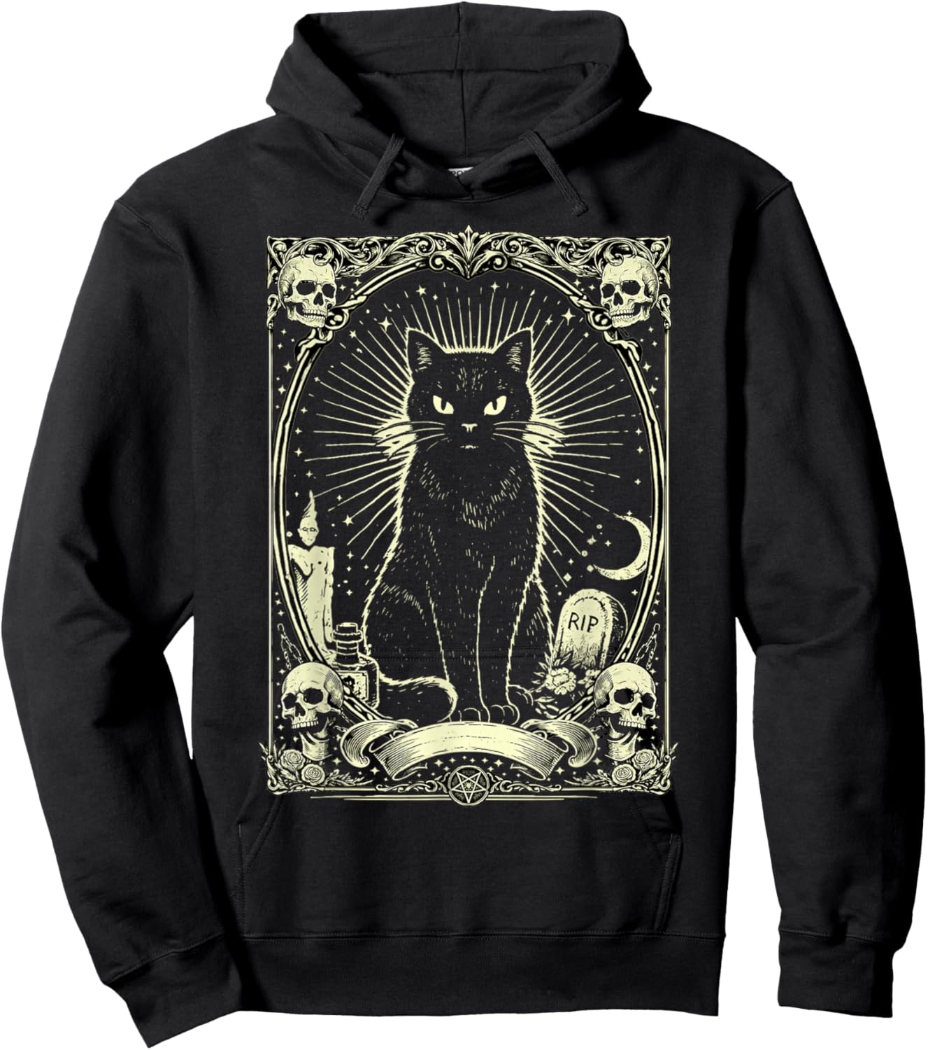 Gothic Black Cat Vintage Design Hoodie - Hoodie | Black