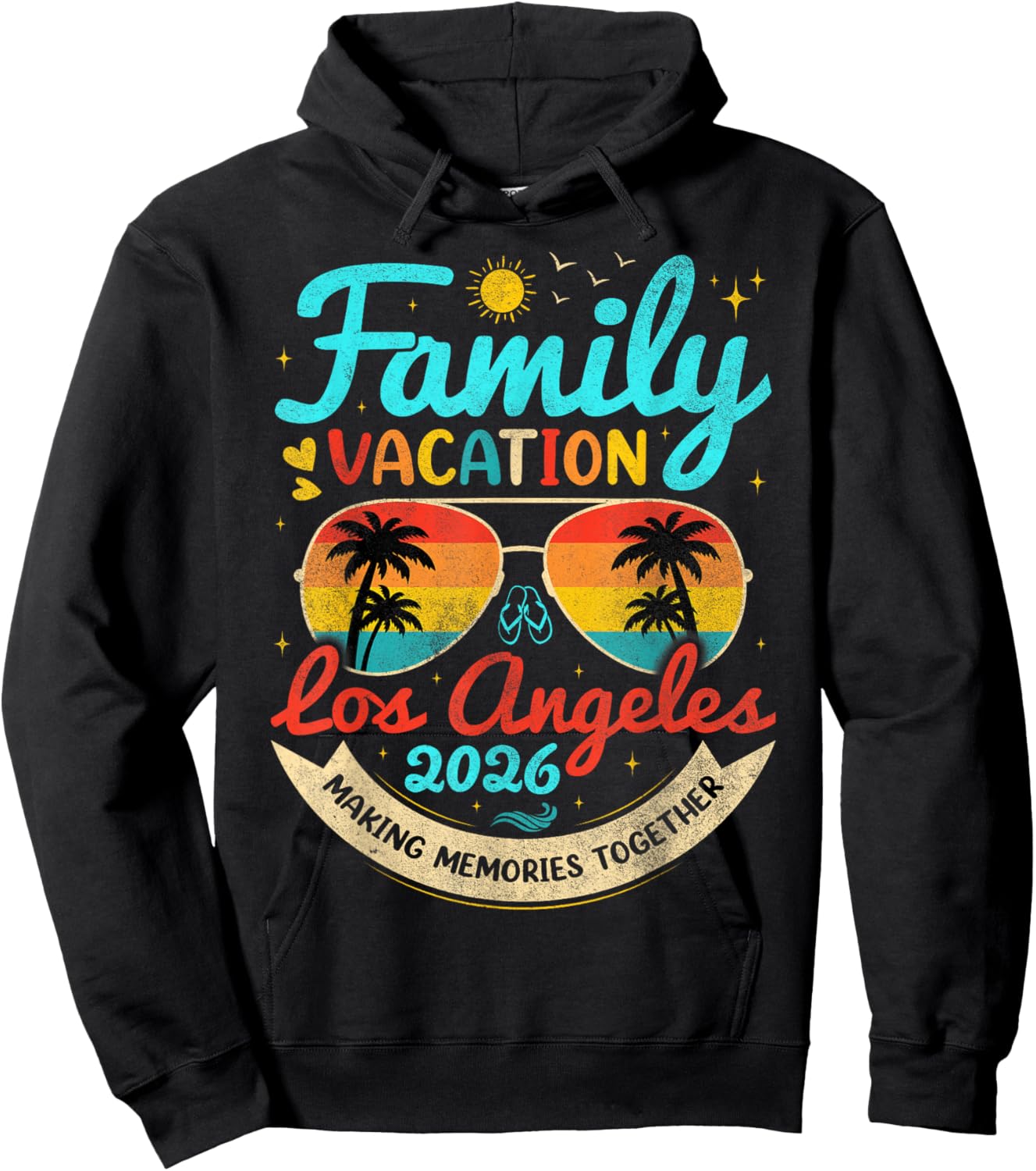 Vintage Family Vacation Los Angeles 2026 California Group Hoodie - Hoodie | Black