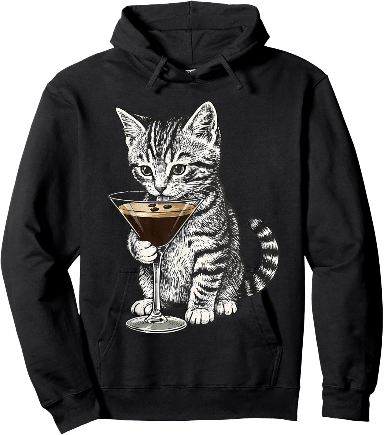 Funny Cat Drinking Cocktail Cute Kitten Cat Lover Hoodie - Hoodie | Black