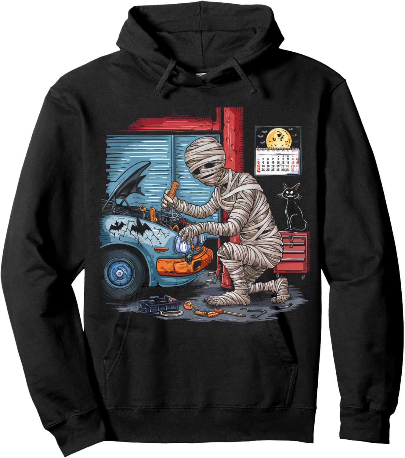 Car Lover Halloween Shirt Creepy Mechanic Mummy Scary Garage Hoodie - Hoodie | Black