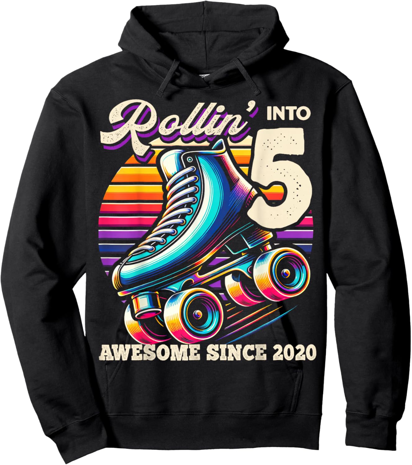 Birthday Roller Skating 5th Girls Rollin into 5 Skate Party Hoodie - Hoodie | Black