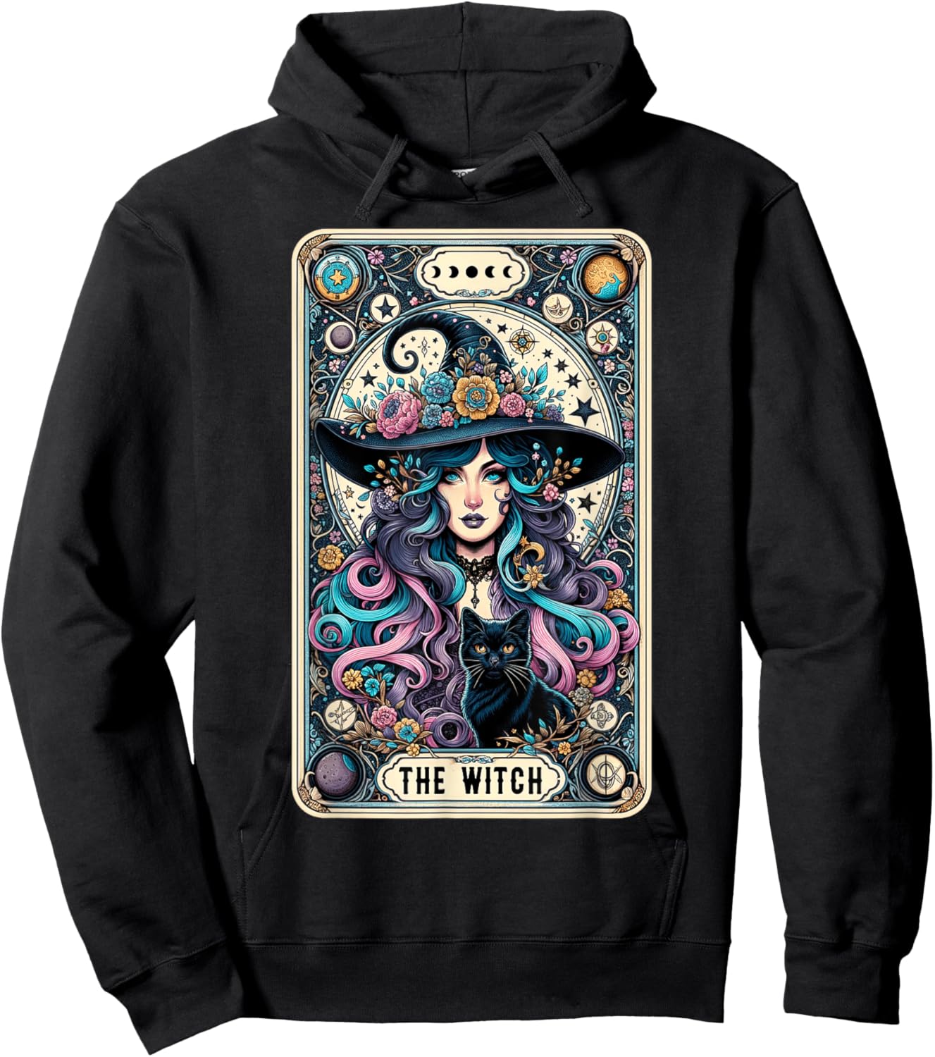 The Witch Cat Tarot Card Witch Vintage Gothic Halloween Women Kids Hoodie - Hoodie | Black