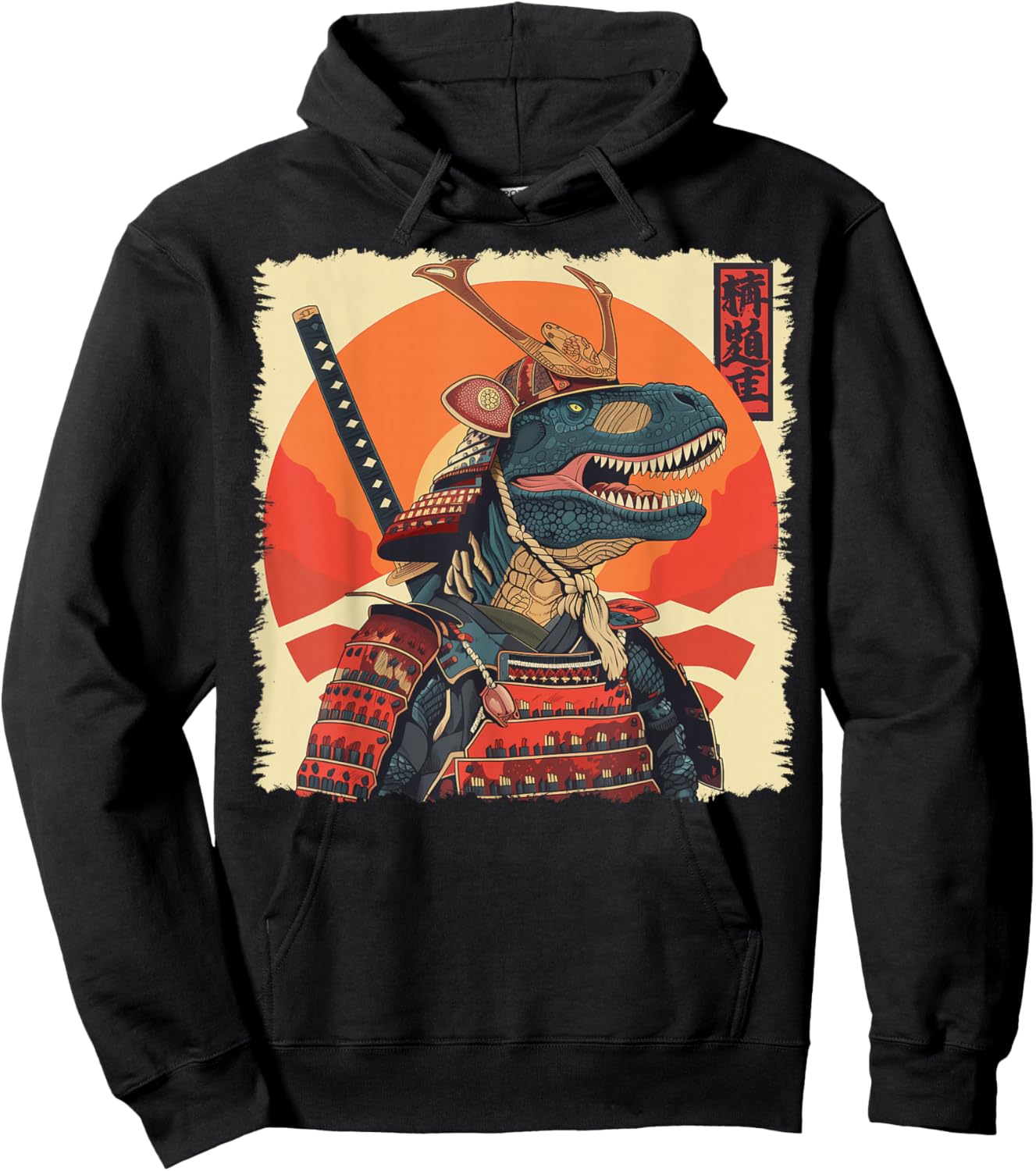 T-Rex Dinosaur Tyrannosaurus Rex Japanese Samurai Ukiyo-e Hoodie - Hoodie | Black