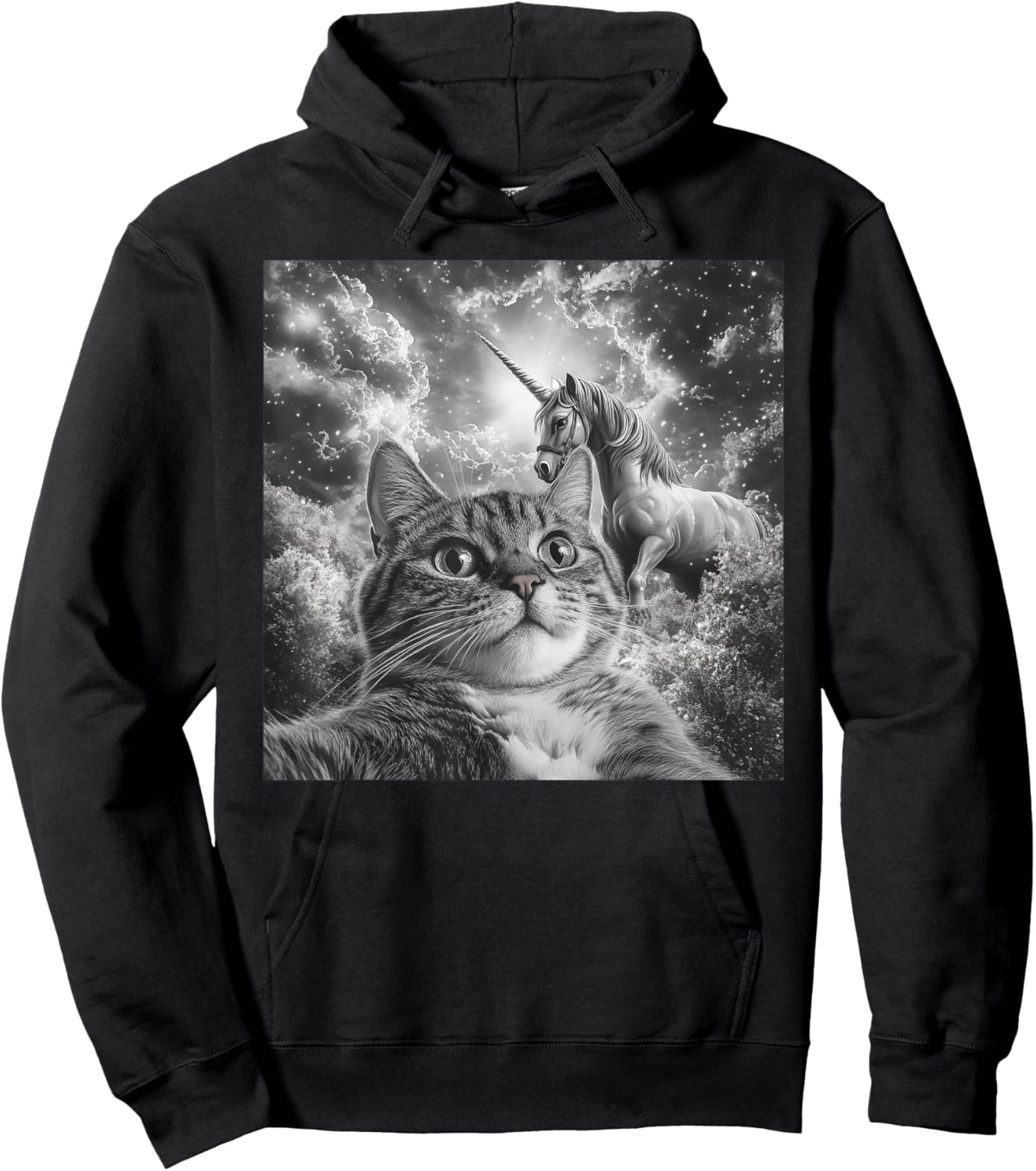 Cat Selfie With Unicorn Funny Cat Men Women Kids Hoodie - Hoodie | Black