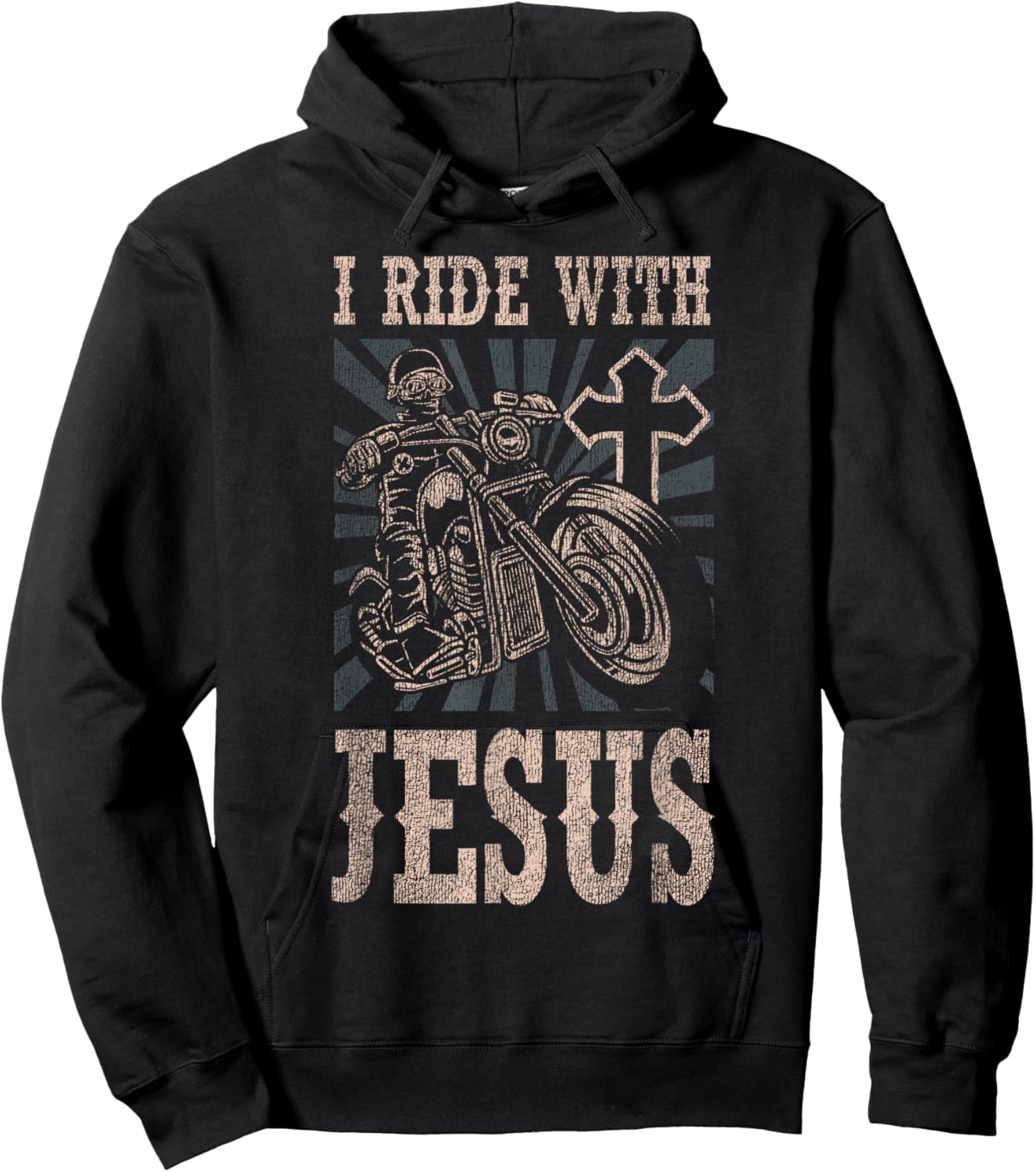 Classic Christian Motorcycle Biker I Ride With Jesus Hoodie - Hoodie | Black