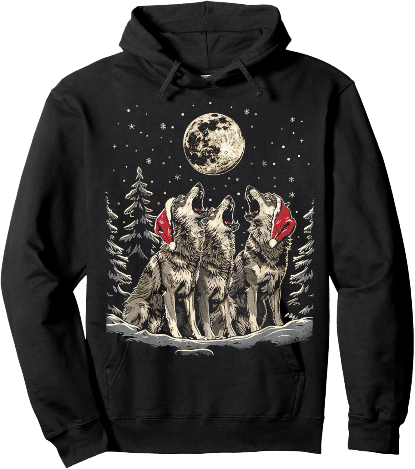 Wolf - Funny Merry Christmas Santa Matching Family Holiday Hoodie - Hoodie | Black
