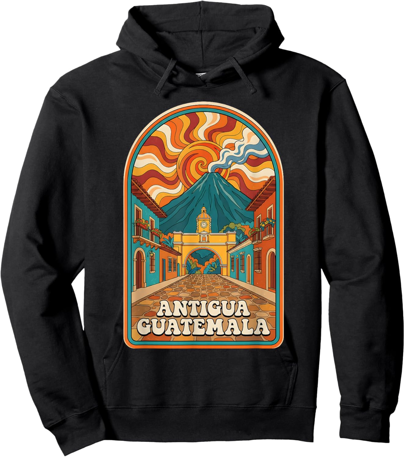 Retro Antigua Guatemala Santa Catalina Arch Hoodie - Hoodie | Black