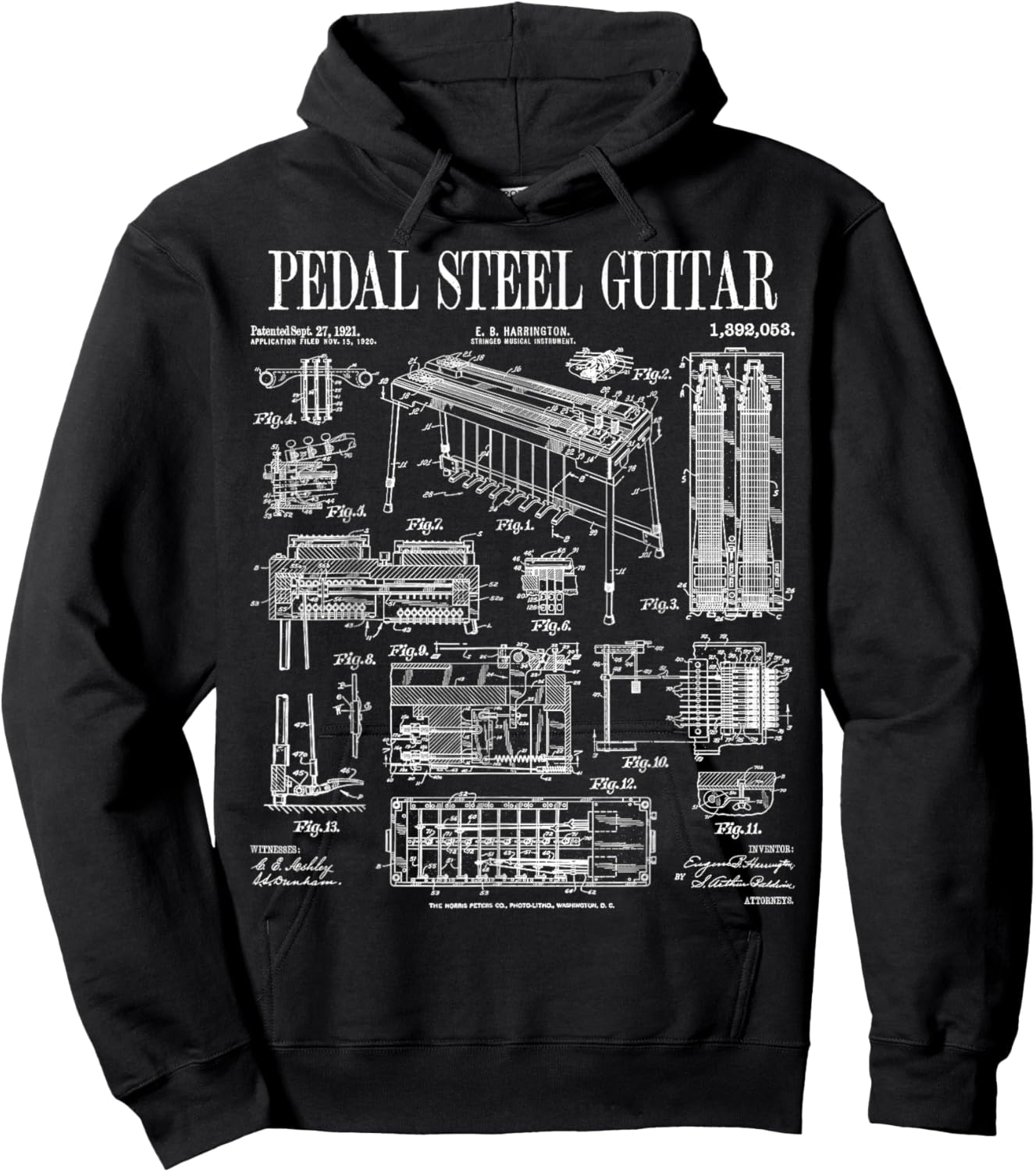 Pedal Steel Guitar Player Guitarist Funny Vintage Patent Hoodie - Hoodie | Black