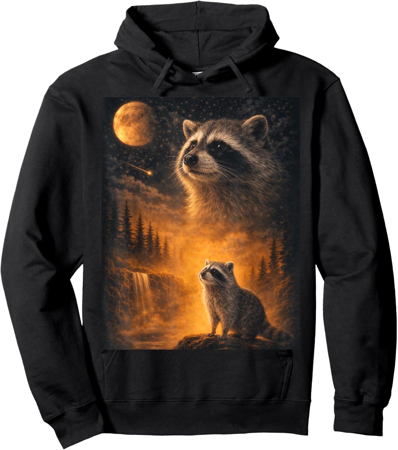 Raccoon Howling to The Moon. Funny Meme 90s Animal Lover Hoodie - Hoodie | Black