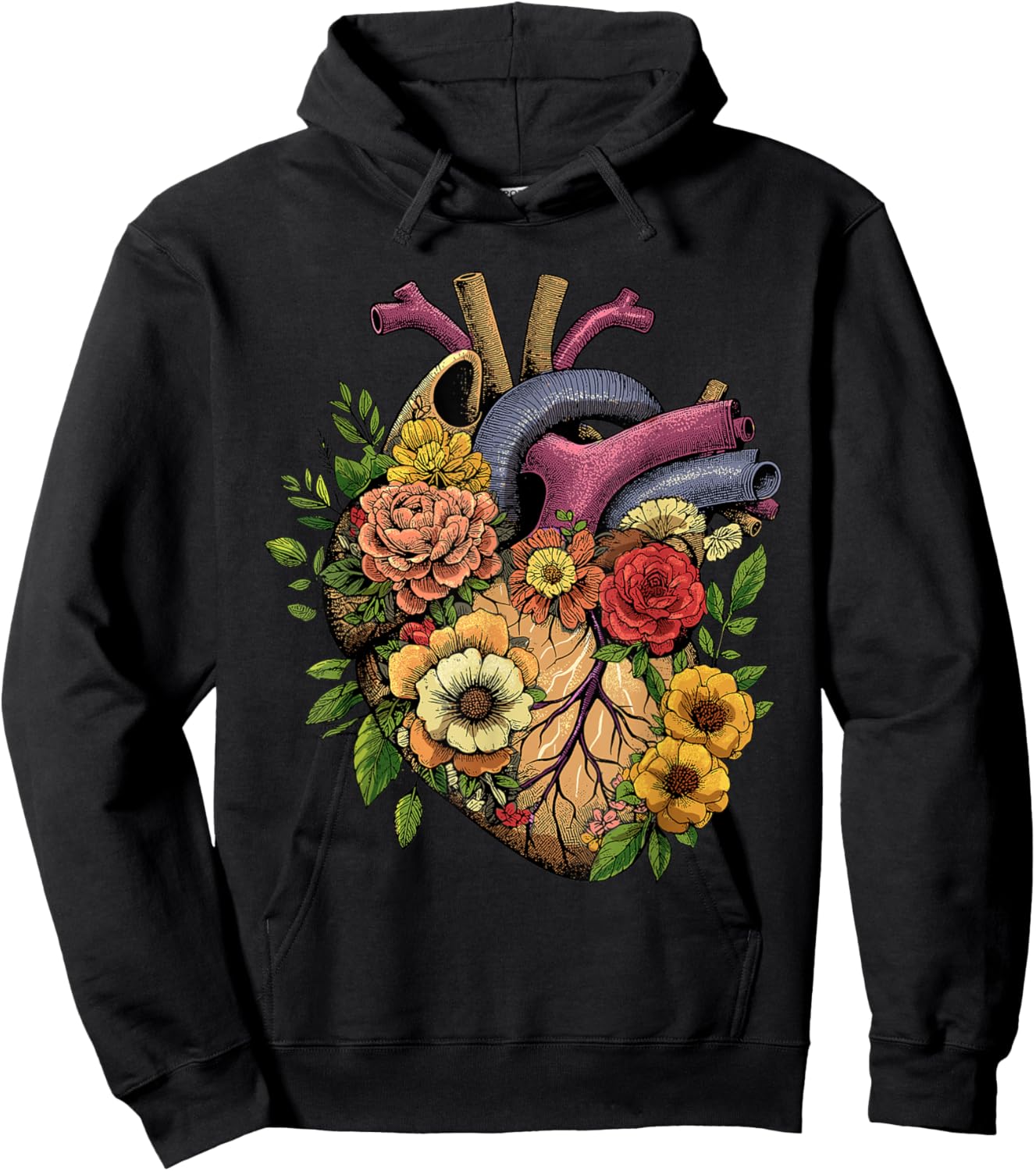 Anatomical Heart Shirt Floral Organ Cardiology Cardiac Nurse Hoodie - Hoodie | Black