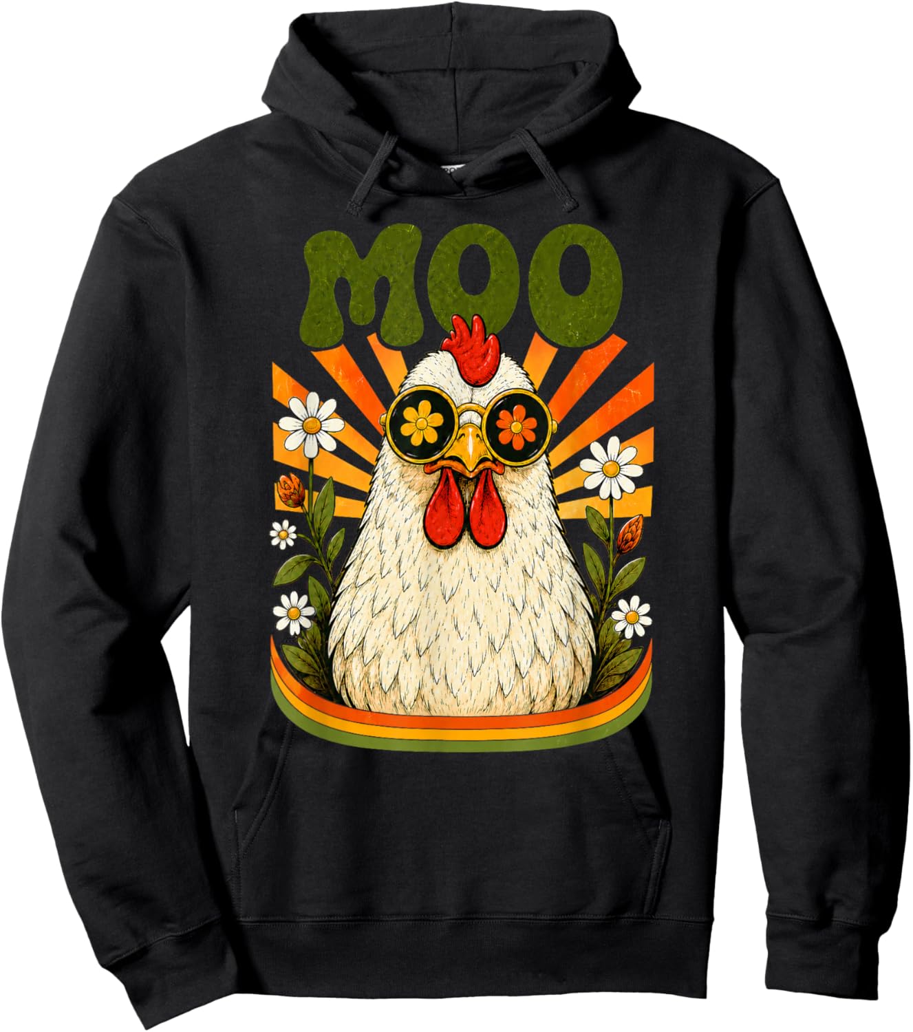 Funny Moo Chicken Men Women Farm Animal Vintage Hoodie - Hoodie | Black