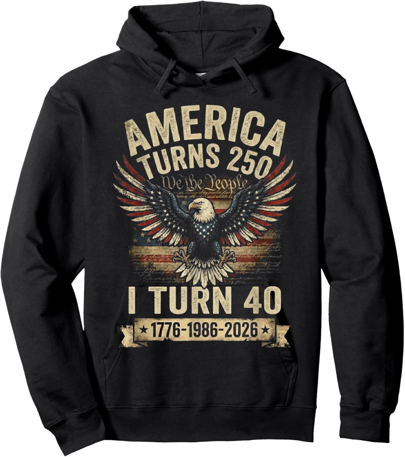 Birthday Men Women 4th of July America Turns 250 I Turn 40 Hoodie - Hoodie | Black