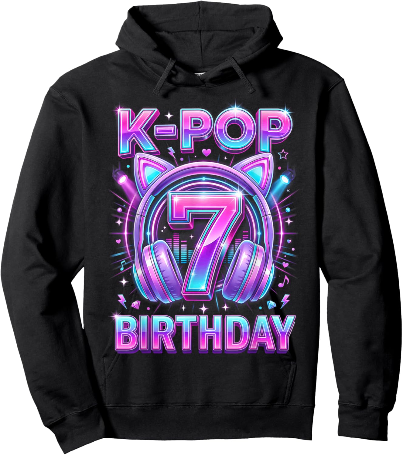 K-Pop 7th Birthday Kpop Girl 7 Year Old Korean Music Hoodie - Hoodie | Black