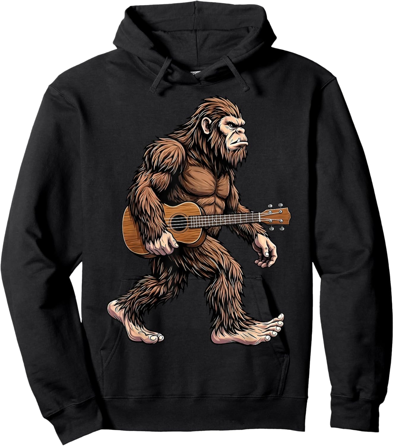 Bigfoot Carrying Ukulele Sasquatch Island Musician Hoodie - Hoodie | Black