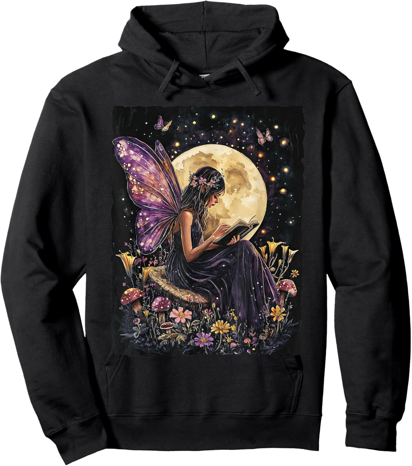 Whimsical Book Fairy Reading Bookish Fairycore Hoodie - Hoodie | Black