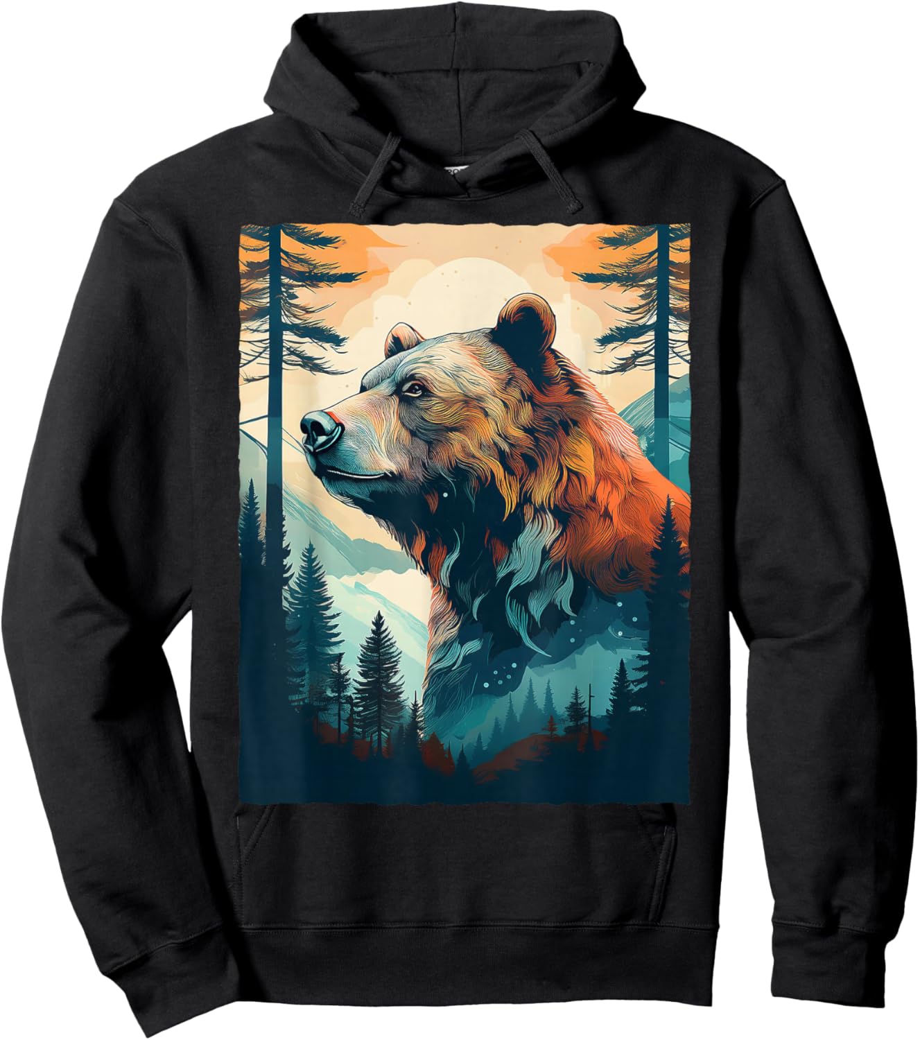 Bear and Forest Nature Hoodie - Hoodie | Black