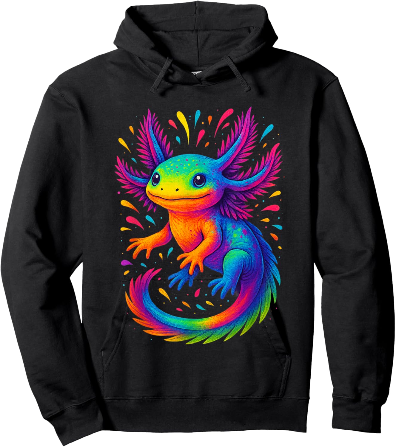 Colorful Rainbow Axolotl Graphic Cute Watercolor Axolotl Hoodie - Hoodie | Black